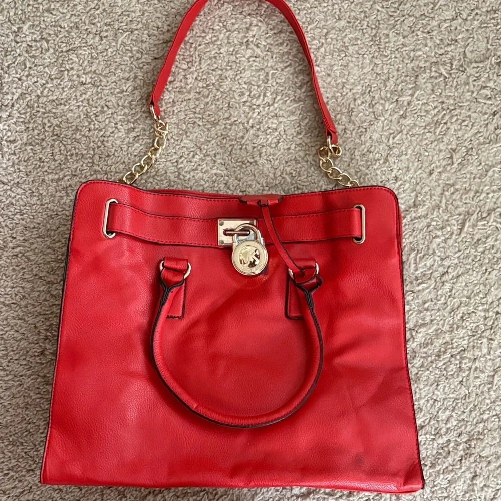 Michael Kors Red Satchel with Gold Accents - Hamilton bag